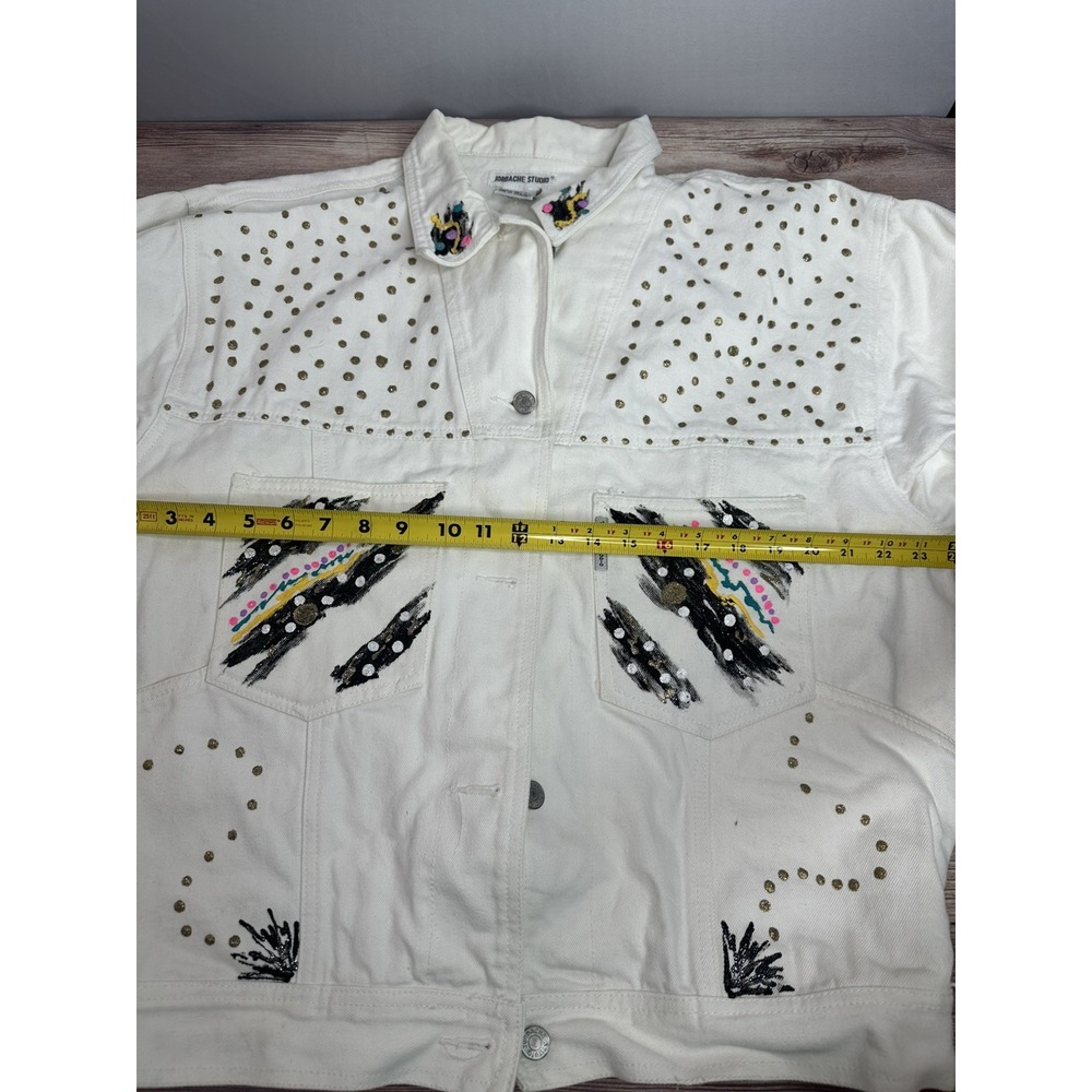 Vintage Jordache Studio 80s Painted White Denim Jacket‎ Size L - Picture 10 of 13